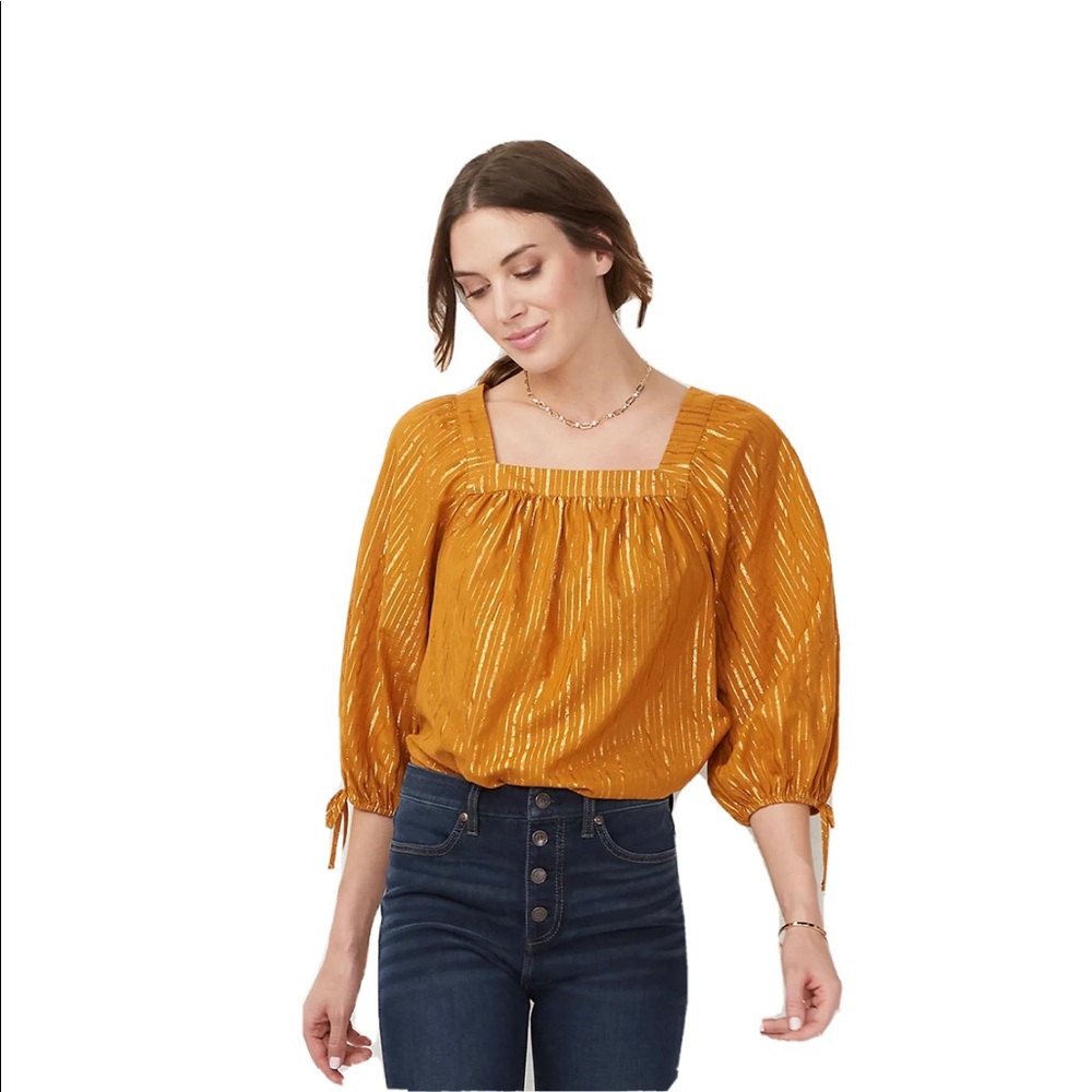 Lauren Conrad Squareneck Volume-sleeve top Size M